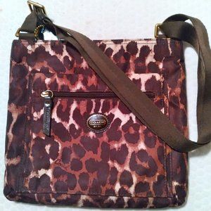 Coach Swingpack Ocelot Leopard Print Purse Brown Nylon Cross Body Bag